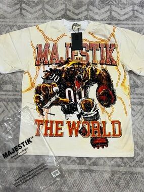 Majestik Kids Graphic Tee - Bear "The World" Design - White/Yellow/Red